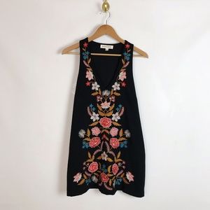 By Together Embroidered Boho Tunic Tank Top S